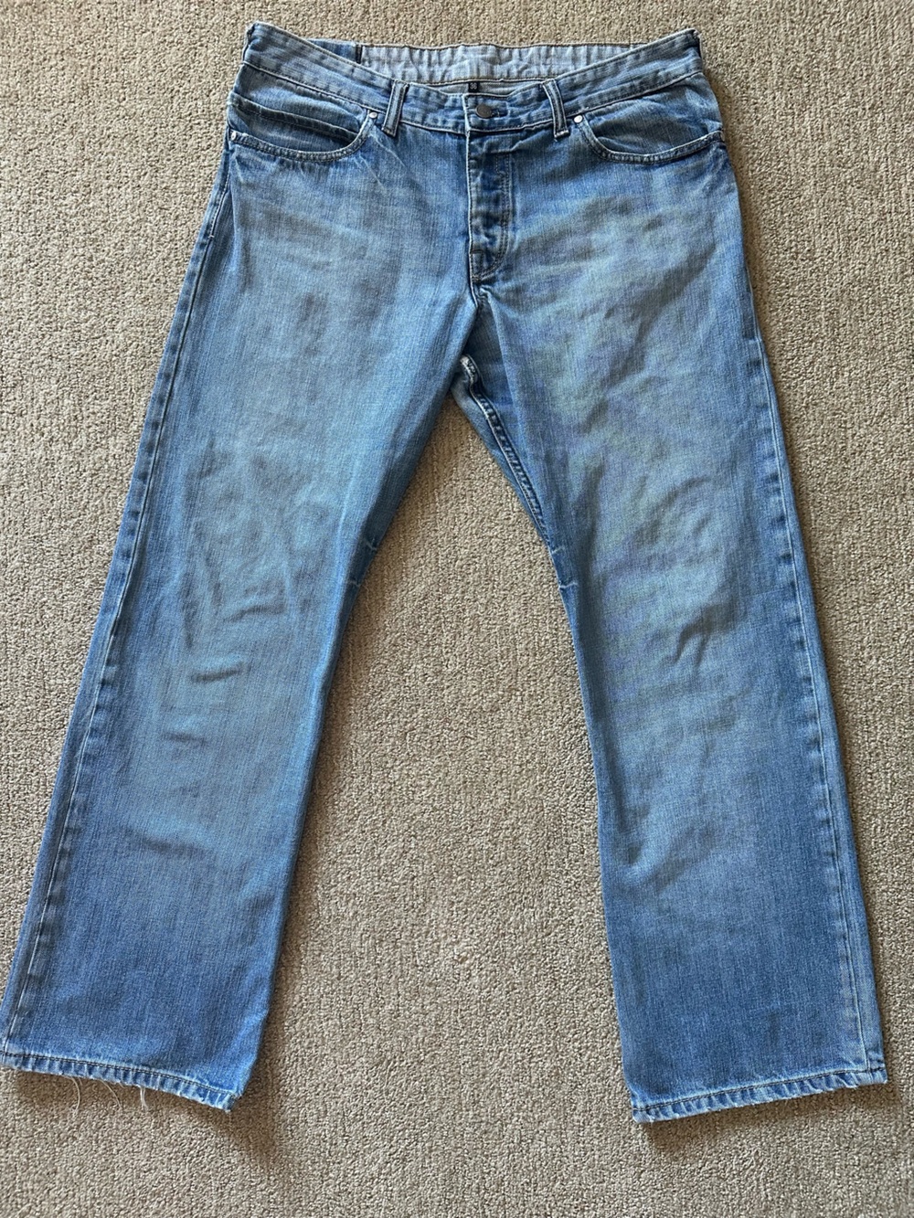 Men’s FCUK French Connection Jeans Blue Straight Leg Denim Y2K Distressed 36